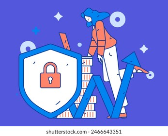 Carácter de seguridad de red de negocios Vector plano concepto operación dibujado a mano ilustración
