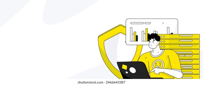 Carácter de seguridad de red de negocios Vector plano concepto operación dibujado a mano ilustración
