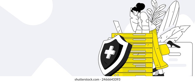 Carácter de seguridad de red de negocios Vector plano concepto operación dibujado a mano ilustración
