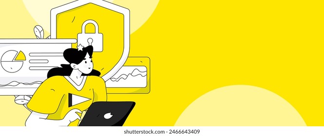 Carácter de seguridad de red de negocios Vector plano concepto operación dibujado a mano ilustración
