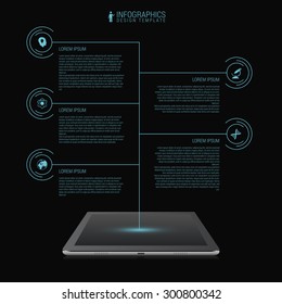 Business network timeline infographic template. Futuristic. Tablet. Vector