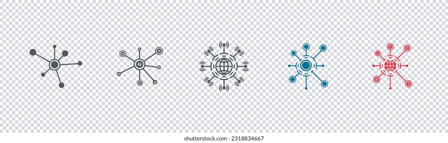 Business Network vector icon set. Social network  icon Flat Icon Solid style.Different style networking icon on transparent background.Vector illustration.