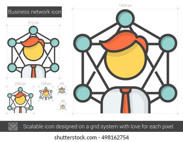 Business network vector line icon isolated on white background. Business network line icon for infographic, website or app. Scalable icon designed on a grid system.