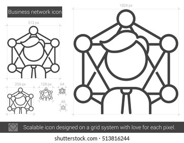 Business network vector line icon isolated on white background. Business network line icon for infographic, website or app. Scalable icon designed on a grid system.