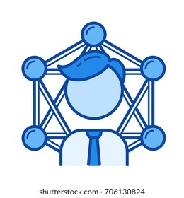 Icono de línea vectorial de red empresarial aislado en fondo blanco. Icono de línea de red comercial para infografía, sitio web o aplicación. Icono azul diseñado en un sistema de cuadrícula.