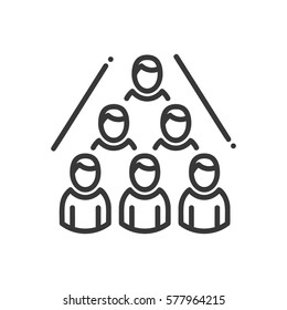 Business Network- vector modern line design illustrative icon. Sufficient representation of chain network consisting of five people, compartmentalization.