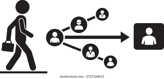 Ilustração do fluxo de trabalho de redes de negócios e da distribuição de informações digitais