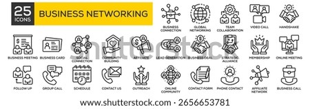 Business Networking icon collection set. Containing design Business Connection, Global Networking, Team Collaboration, Video Call, Handshake