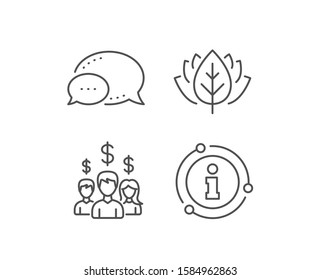 Business networking line icon. Chat bubble, info sign elements. Group of people with Dollar signs. Linear salary employees outline icon. Information bubble. Vector