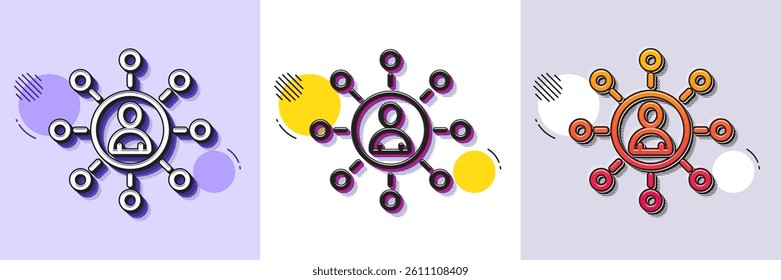 Business networking line icon. Halftone dotted pattern. Gradient icon with grain shadow. Teamwork or Human resources sign. Line networking icon. Various designs. Vector