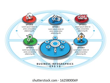 Business networking links 6 steps 6 symbols. Eps10 Vector.