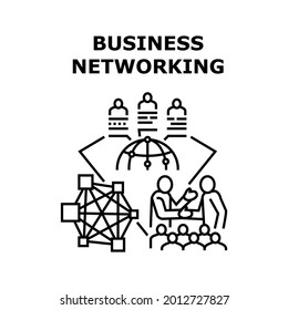Business Networking Outsource Vector Icon Concept. Business Networking Outsource, Colleagues Working From Different Places Of World And Communicate With Partner Or Employee Black Illustration