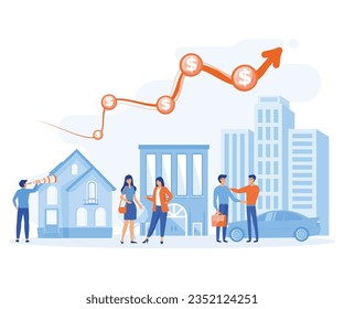 business of new home concept. Real estate transaction and rising of property value.  flat vector modern illustration   