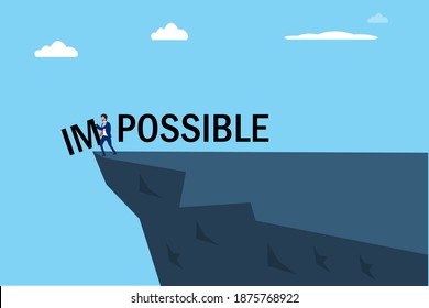 Business in new normal vector concept: Young businessman throwing impossible word into possible word in new normal 