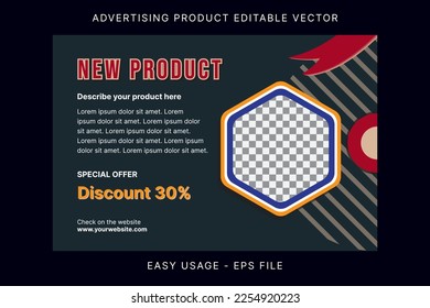 Business new product banner for advertising banner template design. Modern style with frame space area for your product picture