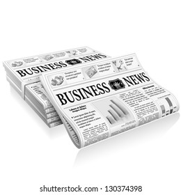 Business News Concept With Stack Newspapers, Vector Isolated On White Background