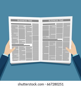 Business news newspaper in hands. Vector illustration.