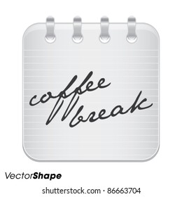 Business note book with coffee break text, web application icon, vector illustration