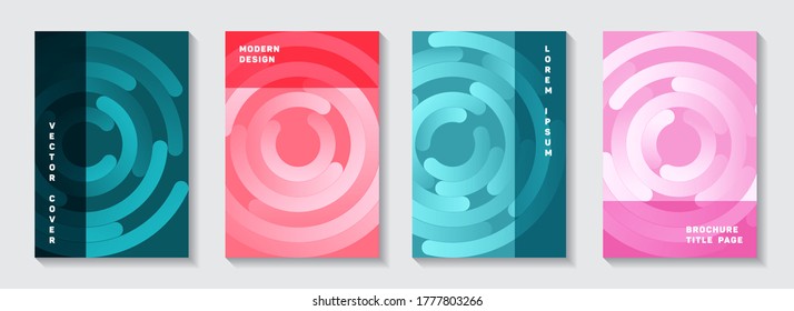 Business notebook covers mockups. Trendy poster concentric elements motion vector backgrounds. Aim goal achievement circles concept. Creative catalogue front pages set.