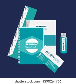 business notebook with document and ruler with usb memory