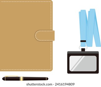 bloc de notas para empresas, estuche de tarjeta de identificación y pluma de fuente