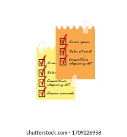 Business notes, handwritten text and check marks for the completed task, hand-drawn style, vector