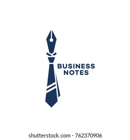 Business notes logo template design with a ink pen and a tie. Vector illustration.