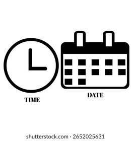 Icono de notificación comercial, reloj e icono de calendario.