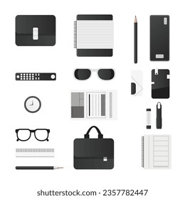 business object vector icon isolated illustration background sign design concept. business element blank paper tablet card pencil pen phone letterhead calculator. business icon style communication.