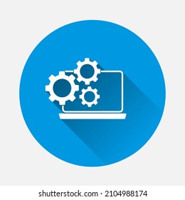Business object vector icon. System performance tuning, management on blue background. Flat image with long shadow.