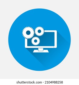 Business object vector icon. System performance tuning, management on blue background. Flat image with long shadow.