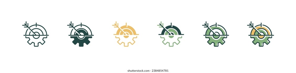 business objective arrow target mission icon with gear cogwheel vector success marketing strategy competition outline symbol illustration