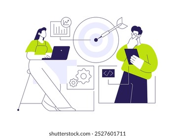 Business objectives abstract concept vector illustration. Business analyst sets marketing objective goals, IT company, branding strategy development, consulting process abstract metaphor.