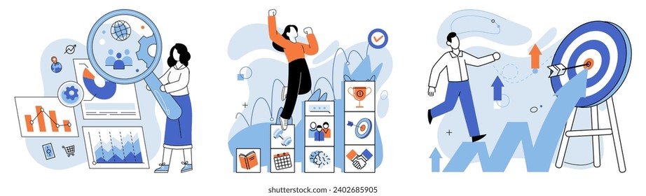 Business objectives. Vector illustration. Defining specific targets helps businesses measure their progress Successful commercial ventures require well-crafted plan Partnerships enable businesses