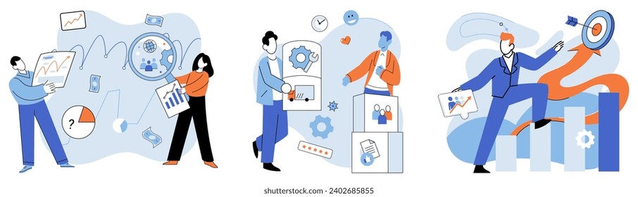 Business objectives. Vector illustration. Investing in employee training and development enhances business performance Business objectives serve as compass for decision-making and resource allocation