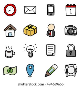 business objects or icons set/ cartoon vector and illustration, hand drawn style, isolated on white background.