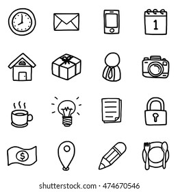 Business Objects Or Icons Set/ Cartoon Vector And Illustration, Hand Drawn Style, Isolated On White Background.