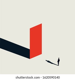 Business obstacle or challenge vector concept with businessman standing in front of the wall. Symbol of overcoming barriers, ambition, motivation and courage. Eps10 illustration.