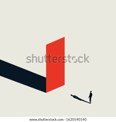 Business obstacle or challenge vector concept with businessman standing in front of the wall. Symbol of overcoming barriers, ambition, motivation and courage. Eps10 illustration.