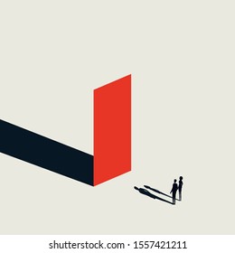 Business obstacle vector concept with businessman and woman looking at wall. Symbol of finding solutions. Challenge and overcoming symbol. Eps10 illustration.