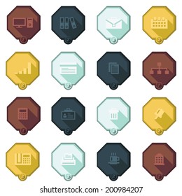 Business & Office bevel 4 color button and icons set