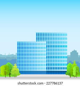 business office building, real estate silhouette icon blue vector illustration architecture 