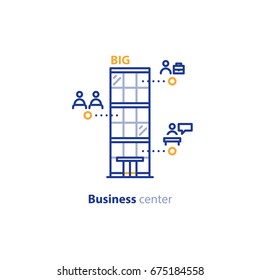 Business office center, financial institution, vector line icons