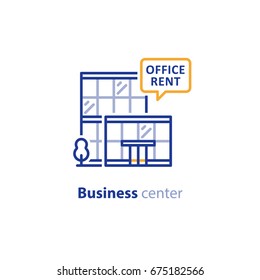 Business Office Center, Rent Offer, Vector Line Icon