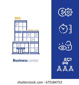 Business Office Center, Rent Offer, Vector Line Icon