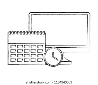 business office computer calendar clock time