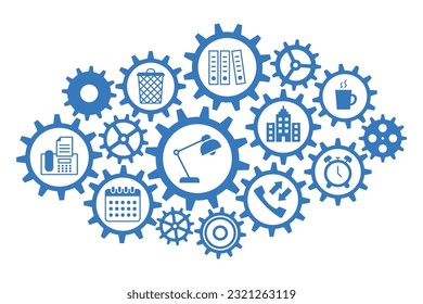 Business and office concept. Gears inphographics. Cog wheel connection.