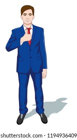 business and office concept - handsome buisnessman showing thumbs up. Colorful cartoon characters. Vector illustration. Isolated on white background.