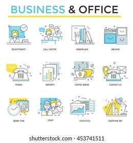 Business and office concept icons, thin line flat design