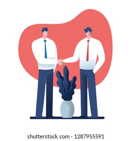 business and office concept - two businessmen shaking hands. Vector illustration cartoon character